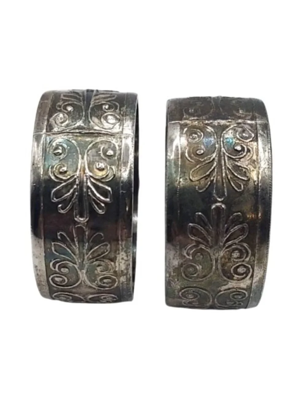 Napkin Rings Silver Plated Embossed Celtic Scroll Victorian Set Of 2 Vintage